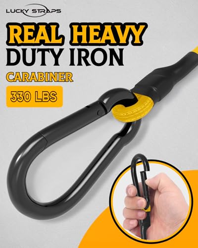 Image of 8 Pack 24 inch Carabiner Bungee Cords Heavy Duty Outdoor, 190 Lb Break Strength | LUCKY STRAPS Yellow Bungee Straps with Upgraded Carabiner Hooks for Luggage Rack, Cargo, Hand Carts, Bikes, Camping