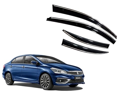 Image of CAR SAAZ Unbreakable Chrome Line Door Visor for Ciaz (2014-2017)(Set of 4Pcs) | Rain Guard | Wind Deflector