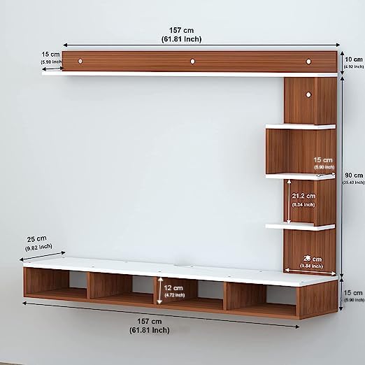 Image of Anikaa Kasey Engineered Wood Wall Mount TV Unit LED Light TV Entertainment Unit Set Top Box Stand for Living Room - (Ideal for 55 Inch) (D.I.Y) (Walnut White)