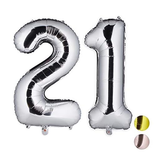 Relaxdays Globos de Cumpleaños Número 21, Aluminio, Plateado, 85-100 cm