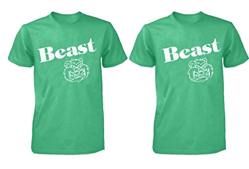 FASCIINO LGBT Gay Pride His & His Matching Couple T-Shirt Set - Beast Shirt and Beast (Beast Shirt XLarge/Beast Shirt Large Denim Blue)
