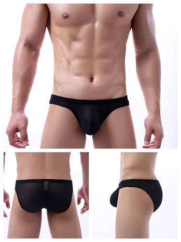 Men's Spandex Low Rise Eyelet Bikini Solid Briefs Underwear2