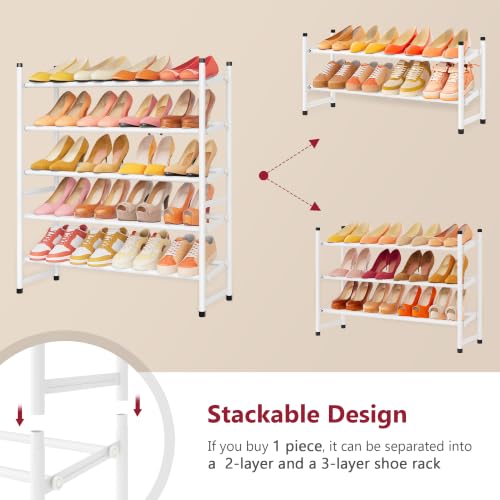 Image of Tajsoon Expandable Shoe Rack for Closet 5 Tier, 28 inch-41 inchStackable, White