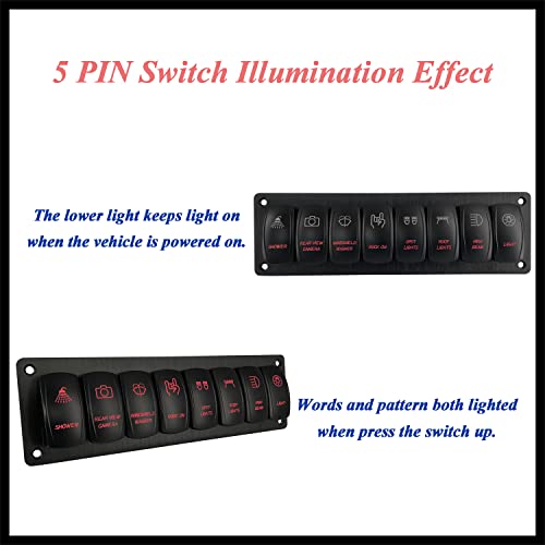 Image of 8 Way Custom UTV Rocker Switch Panel with Mount Bracket Red Backlit Pre-Wired Toggle Switch Panel for Automotive Marine Yacht SXS Side by Side Can Am IP66 Waterproof