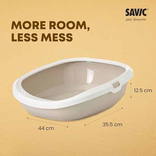 Image of Savic Gizmo Medium Cat Litter Tray with Rim for Indoor Cats, Open Anti-Scatter Cat Toilet Box with Raised Rim for Hygiene & Easy Cleaning, Durable Pet Litter Tray - 17 Inch Mocha