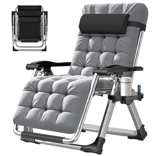 ABORON Zero Gravity Chair,Premium Outdoor Lawn Folding Lounge Chairs,Sturdy Adjustable Reclining Patio Chairs with Removable Cushion,Headrest & Tray