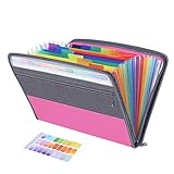 Fun File Organiser,13 Pockets Folder Document Organiser Box Files and Folders for Paperwork A4,Rainbow Expanding Concertina Filing Folder,Plastic Paper Receipt Storage Organisers Boxes with Tabs,Pink