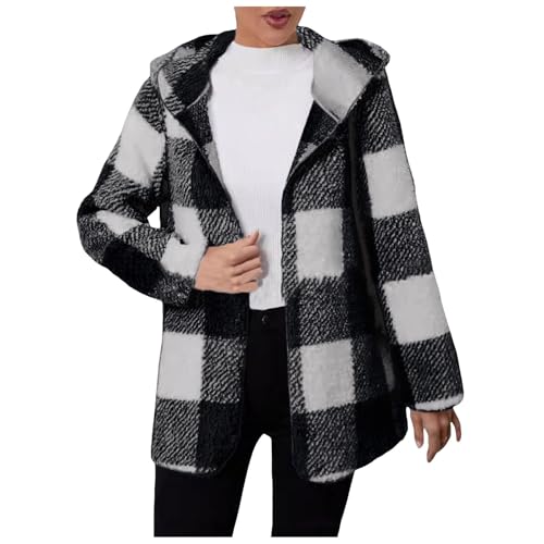 Generisch Mujer e Invierno Color Block Plaid Suelta Casual Chaqueta Cálida Con Cremallera Y Abrigo De Invierno Impermeable Damas, gris, XL