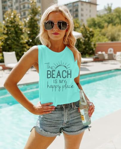 BANGELY The Beach is My Happy Place Tank Tops Women Summer Beach Tank Casual Sleeveless Vacation Shirt Camis4