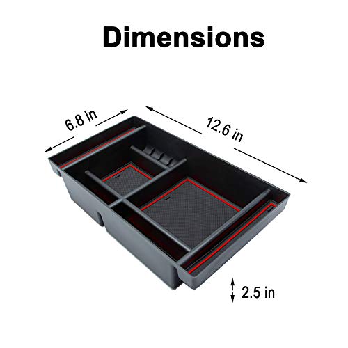 Image of JKCOVER Center Console Organizer Tray Compatible with 2019-2025 Chevy Silverado 1500 /GMC Sierra 1500 and 2020-2025 Silverado /Sierra 2500 /3500 HD - Full Console w /Bucket Seats ONLY (Red trim)