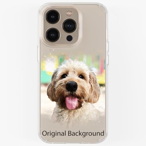 Pet Dog Cat Animal Portrait Phone Cover Personalised Case in CLEAR Silicone, Custom Paint Brush Effect for iPhone 11 12 13 14 15 16 Samsung Galaxy S21 S22 S23 S24 Ranges: Photo Background CUSTOMISE