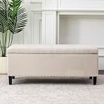41 Inch Storage Ottoman Bench, Cotton Linen Rectangle Tufted Long Foot Stool for Bedroom, End Foot of Bed, Light Beige - Image 3