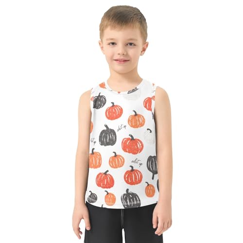 Bolaz Boys Athletic Quick Dry Tank Top Sleeveless Workout T Shirts Age 11-15,Pumpkin Patterns2