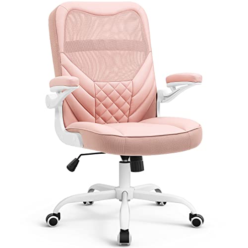 SEATZONE Home Office Desk Chairs Pink Leather Computer Chair with Foldable Armrests Office Chairs for Long Hours, Height Adjustable 360° Swivel Chair with Adjustable Backrest SEATZONE Home Office Desk Chairs Pink Leather Computer Chair with Foldable Armrests Office Chairs for Long Hours, Height Adjustable 360° Swivel Chair with Adjustable Backrest