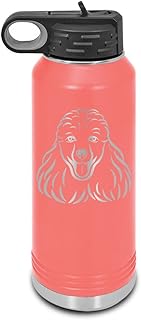 Mister Petlife Poodle Laser Engraved Water Bottle Customizable Polar Camel Stainless Steel Many Colors Sizes with Straw - Head dog canine pet - 32 oz - Coral