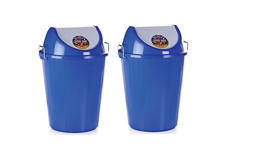 Image of ARISTO Swing Lid Garbage Waste Dustbin with Metal Side Handle 80 ltr BLUE /BLUE (COMBO)