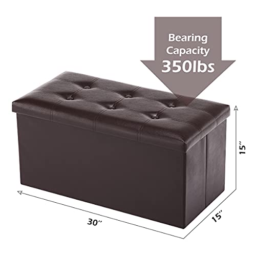Youdesure Folding Storage Ottoman Bench, 30 Inch Faux Leather Footrest Couch For Living Room, Storage Bench With Padded Seat For Bedroom Hallway, Holds Up To 350Lbs, Brown #TOP2