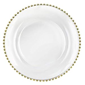 Tiger Chef Glass Chargers for Dinner Plates – Round Charger Plates Gold Beaded – Plate Chargers Wedding Décor Placemats Set of 12
