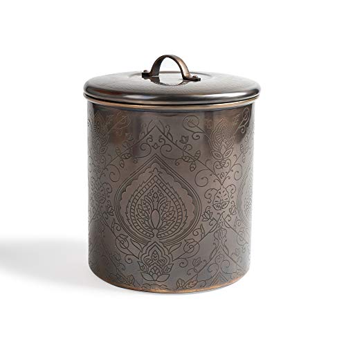 NuSteel Etched Antique Copper 4 QT Stainless Steel Canister, Beautiful Food Storage Container for Kitchen Counter, Tea, Sugar, Coffee, Caddy, Flour Canister with Rubber Seal lid,TG-916AC-4