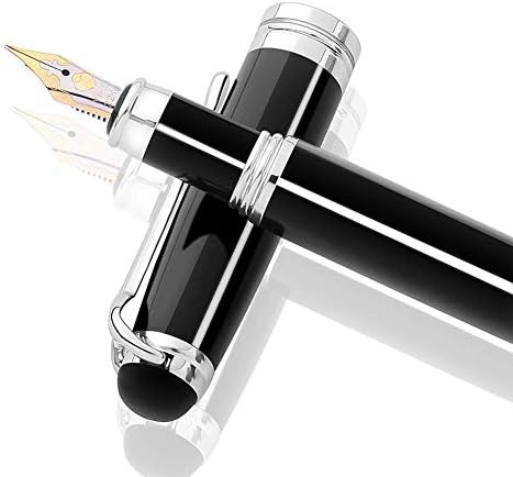JJgift Fountain Pen, Exquisite Fountain Pens Gift Set with Refillable Calligraphy Pen Converter for Smooth Writing, Calligraphy, Drawing (Black-8005)
