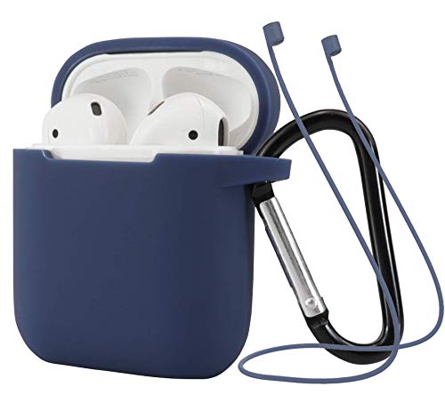 Alled AirPods Schutzhülle aus Silikon für Apple Airpods 1 & AirPods 2 Hülle, Verdickte Resistente Kopfhörer Airpods Cover Case mit Anti-Verlust-Seil und Karabiner (für Airpods 1 & 2, Marineblau) Cover
