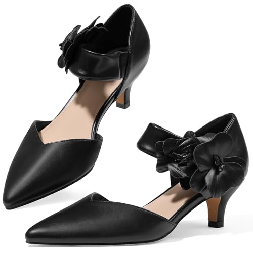 Image of Pointed Toe Low Kitten Heels Women Ankle Strap Slip on Pumps | Closed Toe, 2.2 Inch short heels,Synthetic Upper /Suede,Bridal Dress Shoes - 8 Colors, Wedding, Party and Formal Events