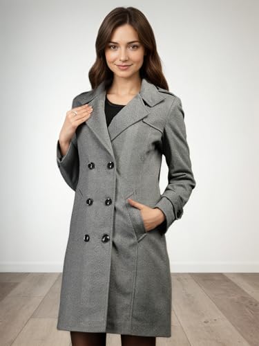 Image of CHKOKKO Women Classic Long Winter Coat Double Breasted | Knee Length Design with a Sophisticated Spread Collar and Convenient Front Pockets for All Occasions