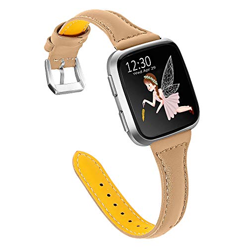 JOYOZY Genuine Leather Bands Compatible Fitbit Versa/Versa 2&New Fitbit Versa Lite Smartwatch,Fitbit Versa Wristband Replacement Accessories Fitness Straps Bands Women Men(5.5
