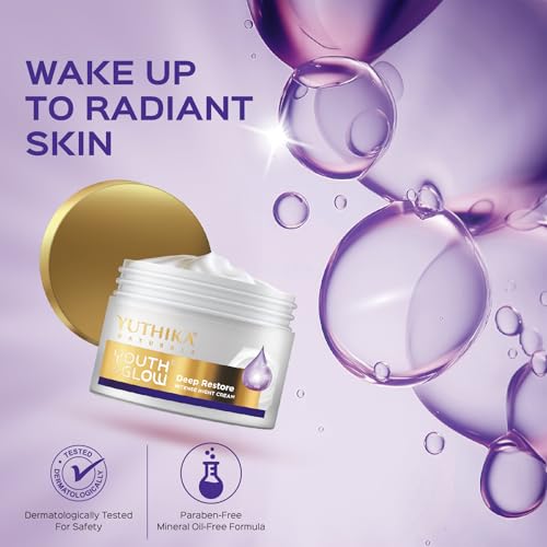 Image of Yuthika Youth & Glow Deep Restore Night Cream for Women Oil Free, Non Sticky, Reduces Dark Spots, Fine Lines & Wrinkles, Dermatologist Tested for All Skin Types (25g, Pack of 2)