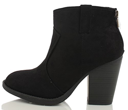 Soda Women's Albert Faux Suede Cowboy Pull-Tab Stacked Heels Ankle Booties