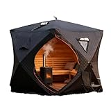WHRAOY Saunazelt Für Den Außenbereich (3-4 Personen), Trockensauna Für Zuhause – 180 X 180 X 198 cm, Wärmeisoliert + Winddicht, Einfach Aufzubauen, Für Garten, Fitnessstudio,Black