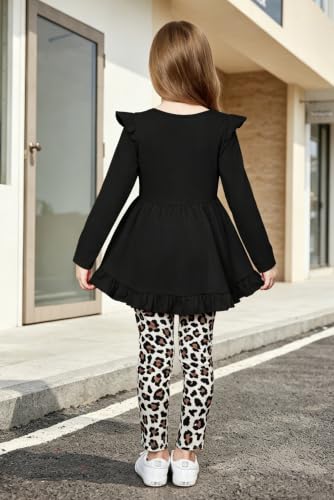 Image of Arshiner Toddler Girl Clothes Ruffle Trim Long Sleeve Pullover Top and Floral Print Leggings Fall Outfits Kids Clothing Sets
