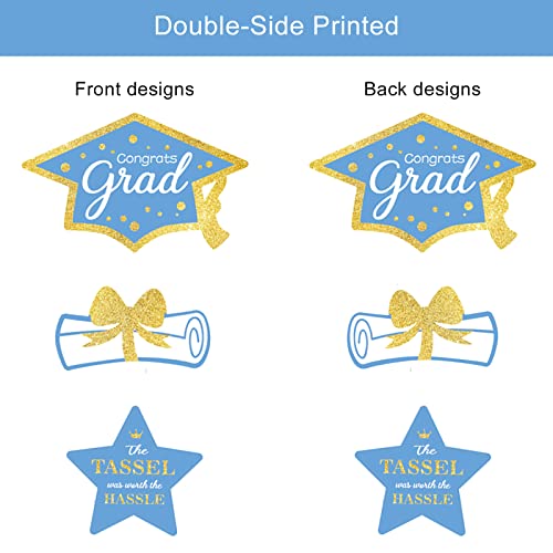 Image of Light Blue and Gold Graduation Decorations Set of 24 Class of 2024 Table Decor Congrats Grad Party Centerpiece Sticks Table Toppers Graduation Party Supplies