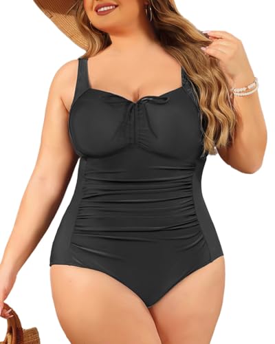 Daci Plus Size One Piece Swimsuit for Women Tummy Control Vintage Bathing Suits Ruched Swimwear