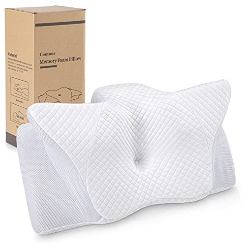 Neck Pillow for Pain Relief Sleeping, Ansontop Cervical Memory Foam Pillow Orthopedic Ergonomic for Shoulder Pain Relief Snoring with Washable Cover Pillow for Side, Back, Stomach Sleeper (White)