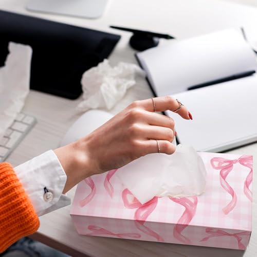 Image of Yinder 12 Packs Back to School Facial Tissue Boxes 1560 Sheets Soft Facial Tissue Bulk for Teacher Classroom School 2 Ply 130 Sheets Travel Tissues for Home Office Car Kitchen Wedding(Pink Bow)