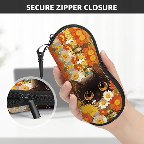 Image of Sunglasses Soft Case, Cute Ultra Light Portable Neoprene Zipper Eyeglass Glasses Case with Belt Clip for Men Women