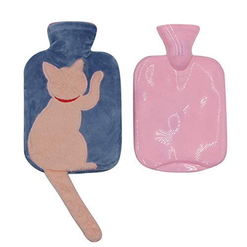 1 Liter Rubber Hot Water Bottle With Soft Plush Fleece Cover, Cute Cat Water Bag Hot And Cold Therapy For Cramps Pain Relief #TOP12