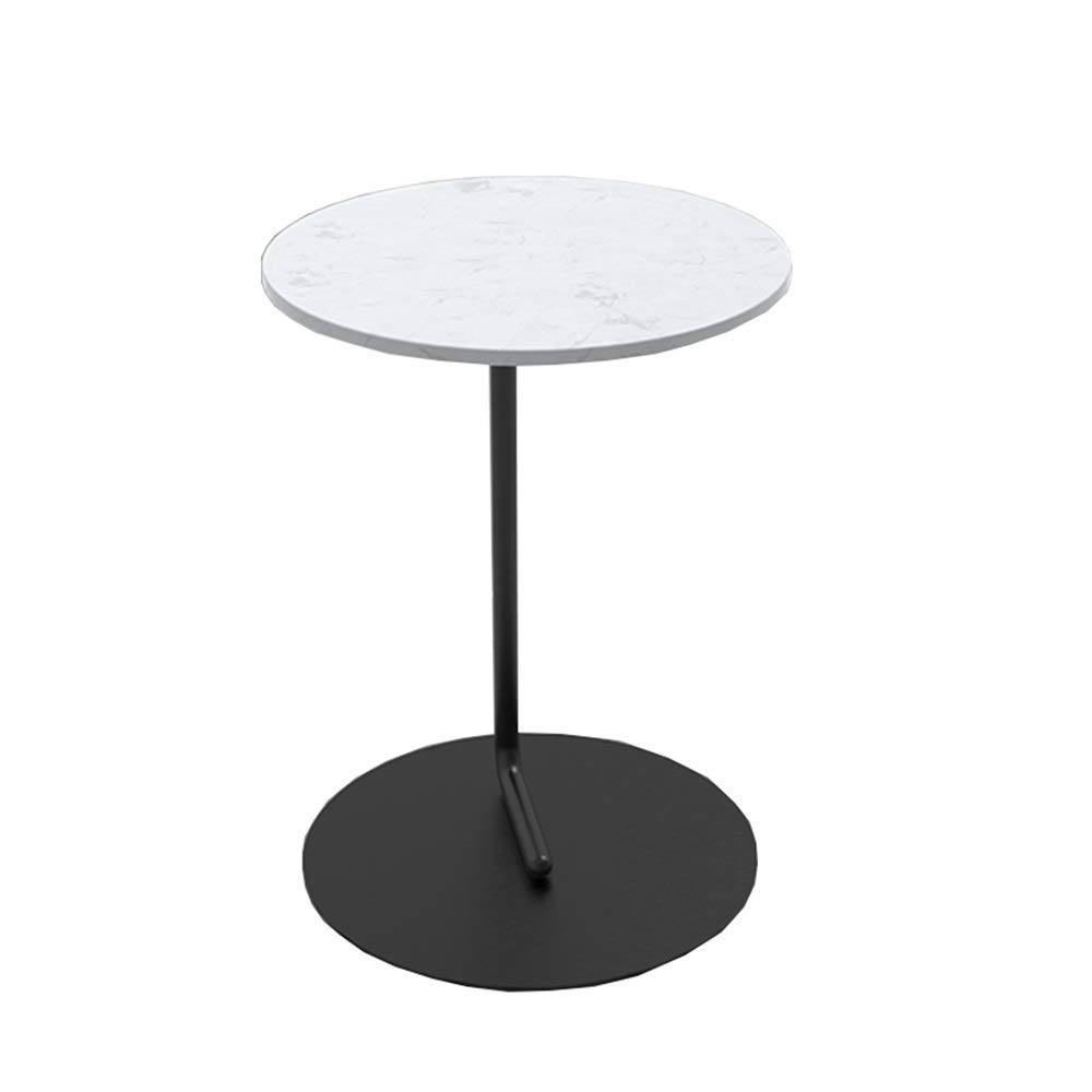 Table ronde marbre blanc et métal noir 45 x 60 cm meuble de salon qualitatif