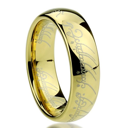 DoubleAccent 6MM Titanium Comfort Fit Wedding Band Laser Etched Old Letter Pattern Gold Tone Lord Rings (4 to 11)