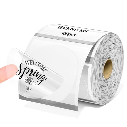 Image of Phomemo 2 inch Circle Thermal Label, Self-Adhesive Round Sticker Labels, Circular Direct Thermal Printer Labels Compatible with Phomemo Shipping Label Printer, 500 Labels /Roll, Transparent