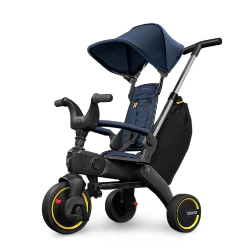 Doona Liki Trike S3 Foldable Tricycle for Toddlers Deep Blue | Premium Quality with Parent Handle | Compact Lightweight Travel Trike for Kids 10 Months to 3 Years Includes Travel Bag