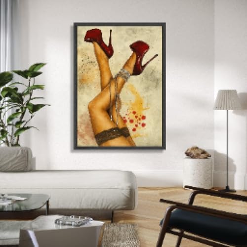 Toile talons aiguilles rouges décoration murale jambes sexy bas dentelle - 6