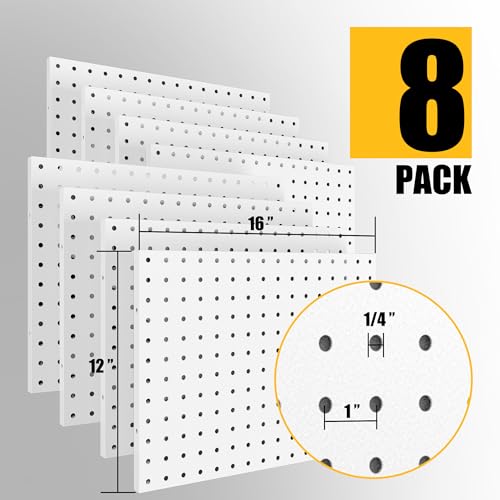 Peg Board, 8 Pack Metal Pegboard Panels White Pegboards Wall Organizer with Bent Frame Heavy Duty Peg Board for Walls Home, Garage Tool Storage, Office Organization, Craft Room, Kitchen - Image 4