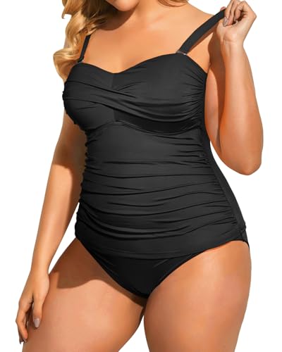 Aqua Eve Women Two Piece Plus Size Tankini Strapless Bathing Suits Bandeau Swimsuits with High Waisted Bottom4