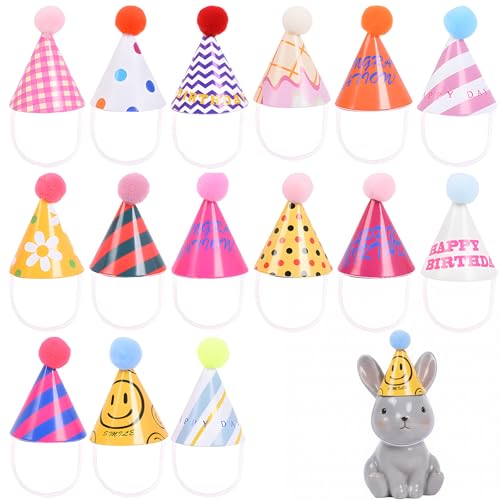 TUBAWD 15 Pcs Mini Party Hats For Toy Animals, Party Hats, For Kids 15-Pk Soft Felt Hats Basket Teddy Birthday Photo Prop Reusable