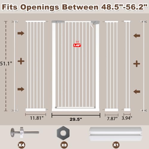 Fairy Baby 51.18" Extra Tall Cat Pet Gate, 48.5"-56.2" Extra Wide Long Dog Gate for The House, Doorways, Hallways, Metal Large Pet Barrier Fence Indoor Kids Toddlers Gate Auto Close No Climb, White - Image 3