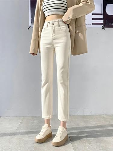 Women's Jeans Slim Fit Beige Jeans Women's High Waist Retro Hip Jeans Street Fashion Denim Cropped Pants2
