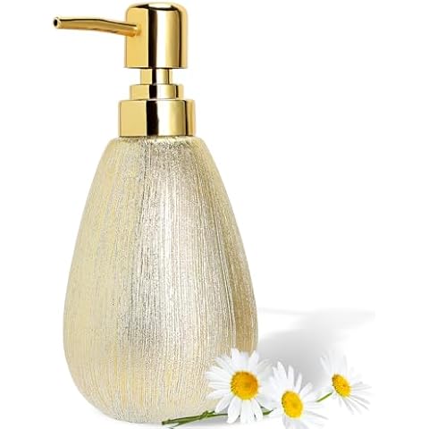 BaoDanRen Gold Hand Soap Dispenser,Luxury 13.5oz Soap Dispenser Bathroom,Brushed Gold Ceramics Hand Soap Dispenser Dish Soap Dispenser for Kitchen,Droplet Shape Soap Pump Bottle for Christmas Cover