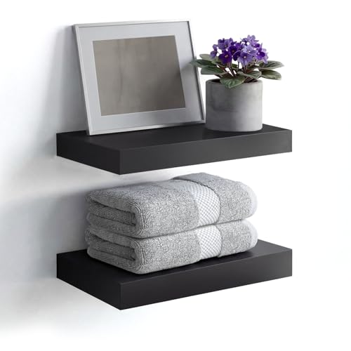 Homeforia Black Floating Shelves (Set of 2) – Solid Wood, Heavy Duty Brackets